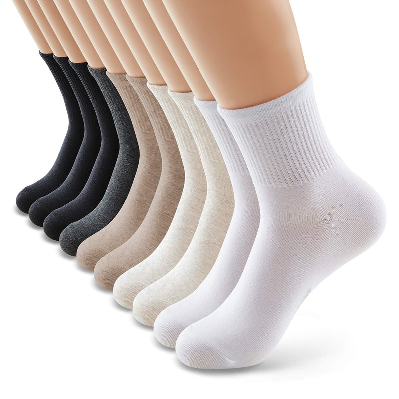 MONFOOT Women's 10 Pairs Comfortable Casual Cotton Quarter Crew Socks Multicolor Medium, multipack - Image 1